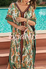 Unique Tie-dye Print V-neck Loose Holiday Cover-up Maxi Dress