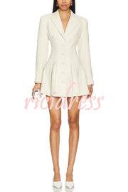 Purely Yours Button Up Lapel Long Sleeve Pleated Blazer Mini Dress