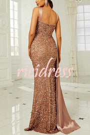 Banquet Sequined Backless Strappy Fishtail Maxi Dress