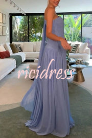 End of Light Chiffon One Shoulder Single-sleeve Shawl Ruched Maxi Dress