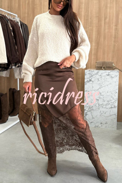 Antara Satin Lace Patchwork High Rise H-line Maxi Skirt