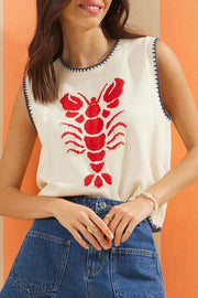 Marine Life Pattern Crew Neck Sleeveless Knit Tank Top