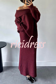 Luka Ribbed Knit Off Shoulder Long Sleeve Sweater and Stretch Maxi Skirt Set