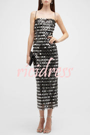 Sexy Sequined Halter-neck Backless Slim Fit Slit Midi Dress