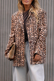 Catwalk Leopard Single Button Long Sleeve Pocketed Lapel Boyfriend Blazer