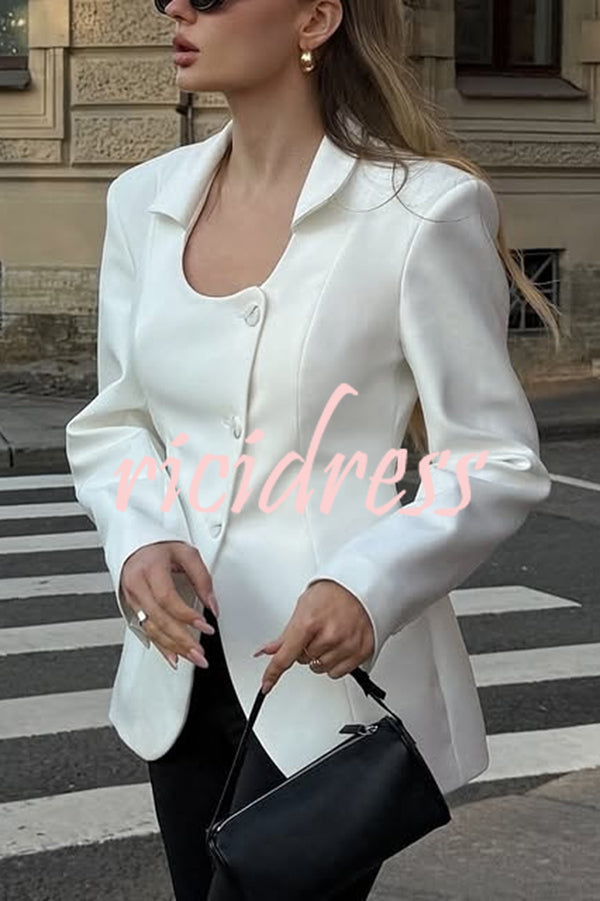 Solid Color Lapel Long Sleeve Casual Button Blazer