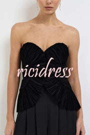 Show Exquisiteness Satin Pleated Heart-shaped Off Shoulder Halter Tank