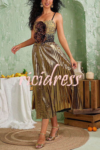 Fashion Metallic Fabric Elastic Waist Beach Midi Skirt