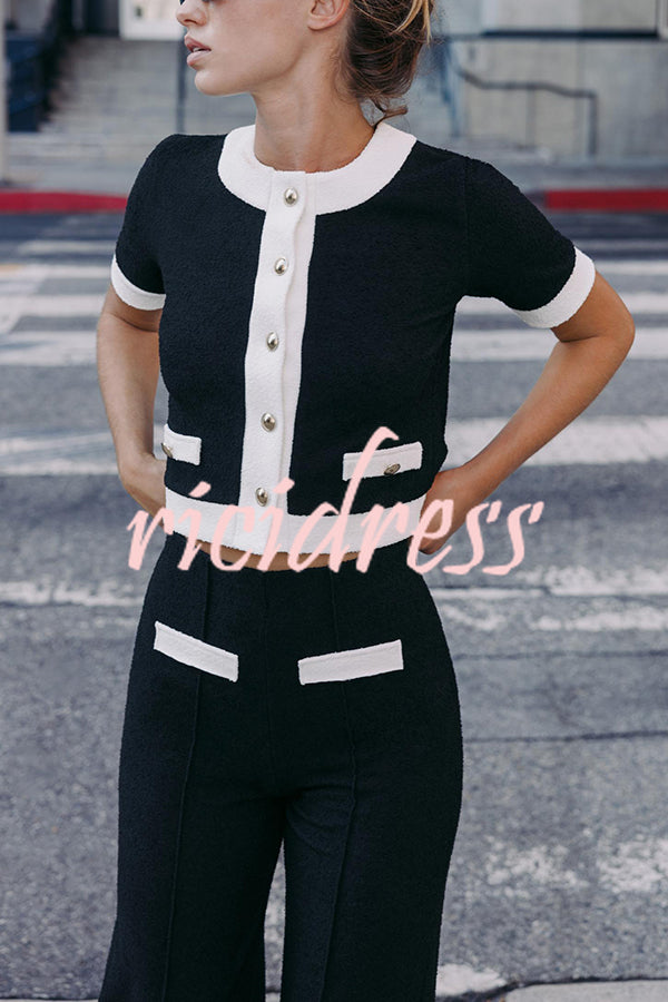 Fashion Contrast Color Stretch High Waist Casual Straight Pants