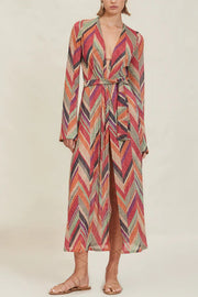 Gypsy Girl Triangle Pattern Tie-up Long Sleeve Midi Cover-up Robe