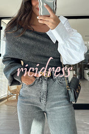 Stylish Patchwork Contrasting Long-sleeved V-neck Casual Sweater