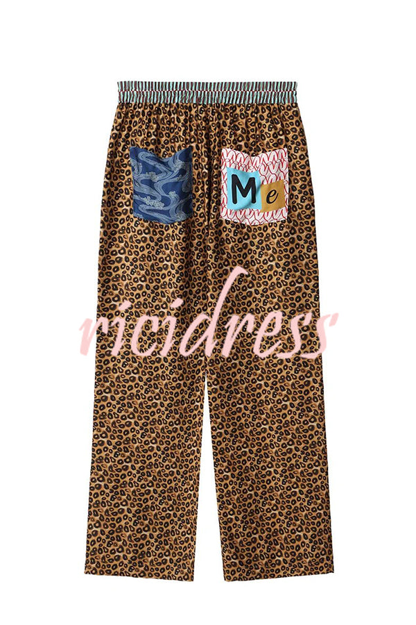 Tropical Jungle Tiger Unique Print Long Sleeve Loose Shirt and Elastic Waist Pants Set