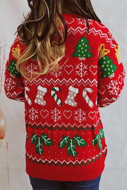 Christmas Pattern Knitted Crew Neck Long Sleeved Sweater