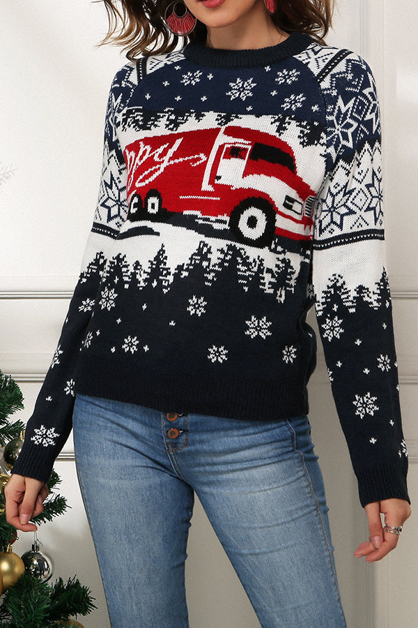 Christmas Print Crew Neck Long Sleeve Sweater