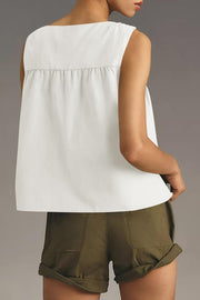 Solid Color Round Neck Sleeveless Pleated Loose Vest