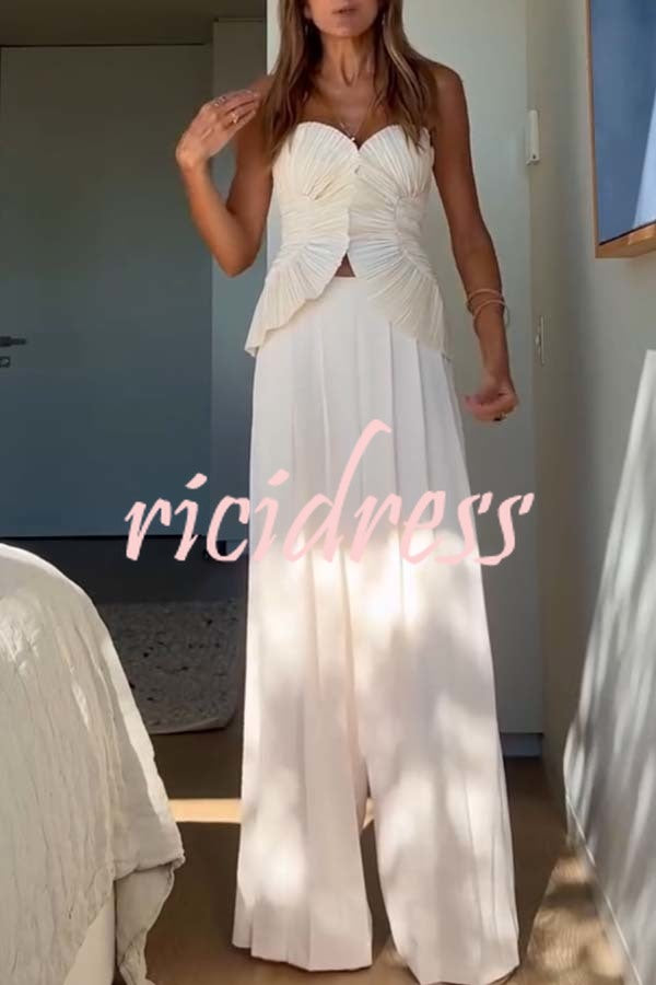 Show Exquisiteness Satin Pleated Heart-shaped Off Shoulder Halter Tank
