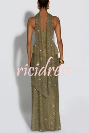 Oakley Corset Strapless Top and Sequin High Rise Maxi Skirt Scarf Set