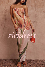 Beautiful Melody Chiffon Floral Print Bandeau Loose Maxi Dress