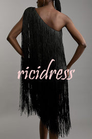 Fashion One-shoulder Slim-fit Elegant Tassel Mini Dress