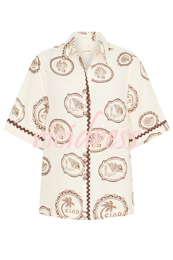 Resort Style Print Lapel Short Sleeve Shirt and Casual Mini Skirt Set
