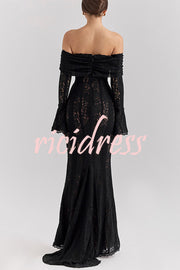 Outline The Curve Floral Lace Off Shoulder Bell Sleeve Stretch Maxi Dress