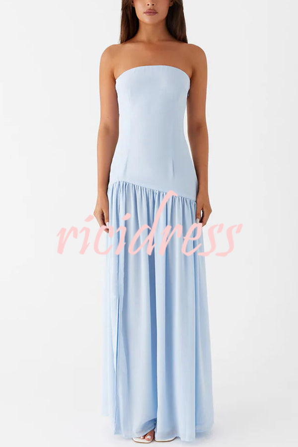 Eden Patchwork Semi-sheer Chiffon Strapless Maxi Dress