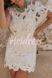 Fashion Crochet Hollow Loose Beach Cover-up Mini Dress