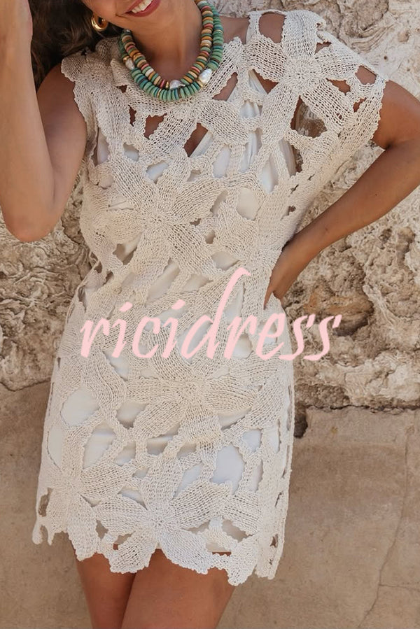 Fashion Crochet Hollow Loose Beach Cover-up Mini Dress