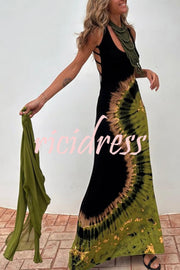 Summer Adventures Tie-dye Print Back Lace-up Stretch Maxi Dress