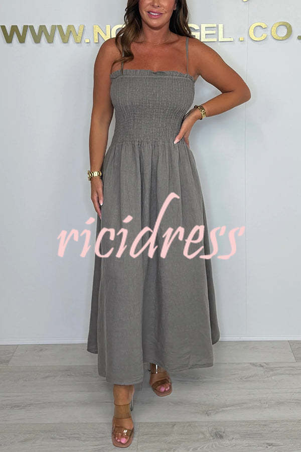 Solid Color Casual Short Jacket and Suspender Pleated Maxi Dress Set