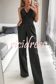 Tuxedo-style Off Shoulder Pocket Wide Leg Formal Jumpsuit