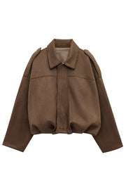 Fashion Lapel Long-sleeved Casual Bomber Jacket