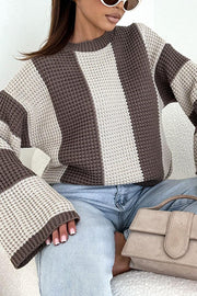 Fashionable Colorblock Loose Long-sleeved Casual Knitted Sweater