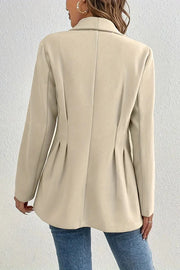 Solid Color Lapel Long Sleeve Elegant Pleated Waist Blazer