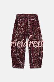 Gala Goddess Sequin High Rise Zipper Waist Wide Leg Pants