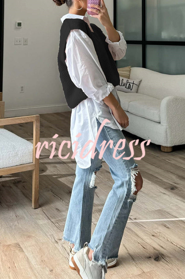 Solid Color V-neck Sleeveless Casual Loose Vest