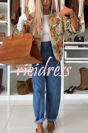 Floral Print Loose Long-sleeved Zip-up Jacket