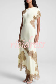 Paris Dream Satin Lace Trim Irregular Design Drape Maxi Dress