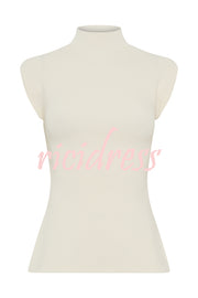 Effortless Chic Ribbed Knit High Neck Open Back Stretch Top