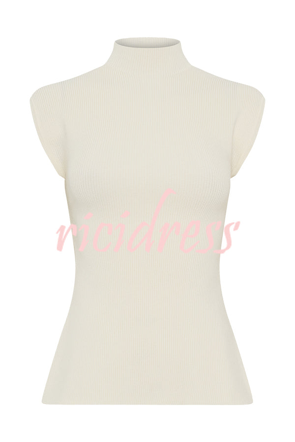 Effortless Chic Ribbed Knit High Neck Open Back Stretch Top