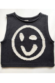 Always Happy Face Knit Unique Pattern Versatile Loose Tank Top