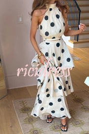 Gift To You Polka Dot Print High Neck Sleeveless Top