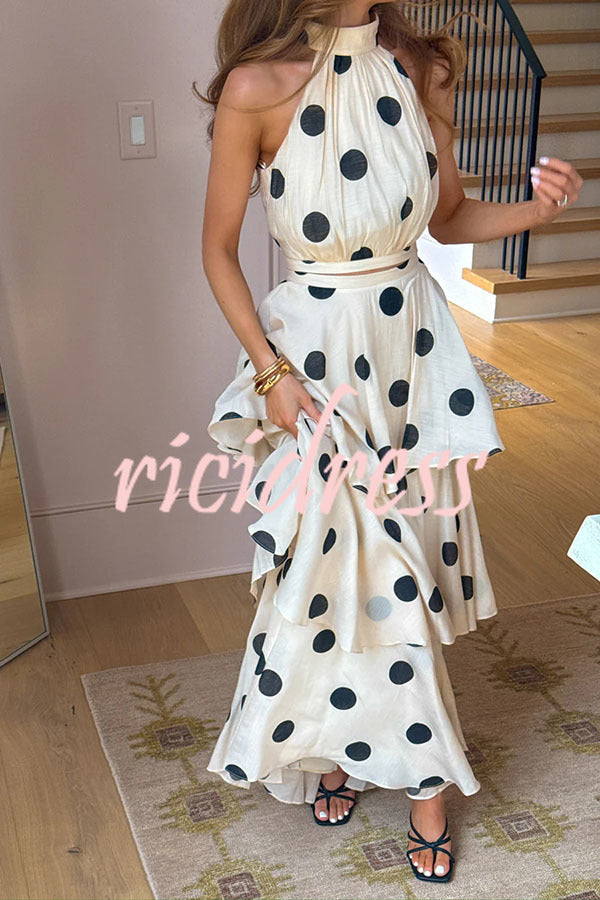 Gift To You Polka Dot Print High Neck Sleeveless Top