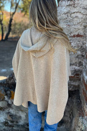 Solid Color Casual Hooded Single Button Pocket Loose Cape Jacket
