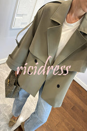 Modern Urban Dropped Shoulder Strap Button Detail Belted Lapel Loose Trench Coat