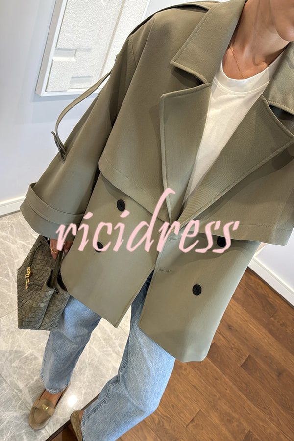 Modern Urban Dropped Shoulder Strap Button Detail Belted Lapel Loose Trench Coat