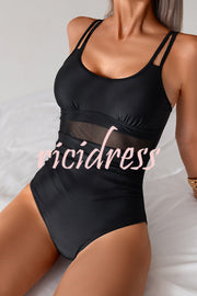 Fashion Waist Mesh Stretch One-piece Swimsuit