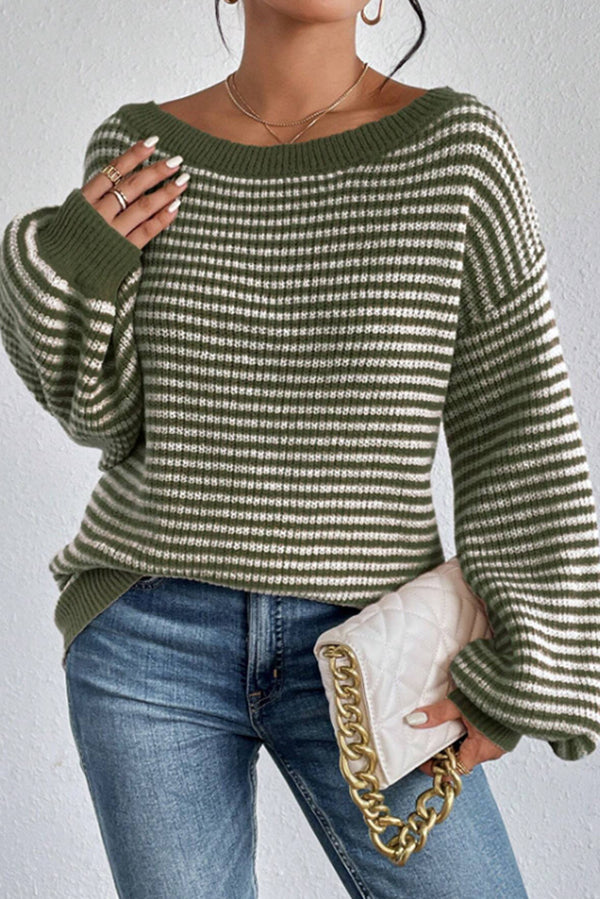 Fashion Striped Loose Long Sleeve Round Neck Knitted Sweater