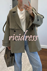 Modern Urban Dropped Shoulder Strap Button Detail Belted Lapel Loose Trench Coat