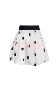 Helsee Linen Blend Polka Dot Print Elastic Waist Bubble Mini Skirt
